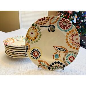 Set of 8 Zinnia by Home 11.5” Dinner Plate Stoneware Round Flowers Plate